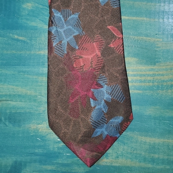 Brown, Red, Blue Leaf Pattern Tie - NEW - Picture 1 of 7